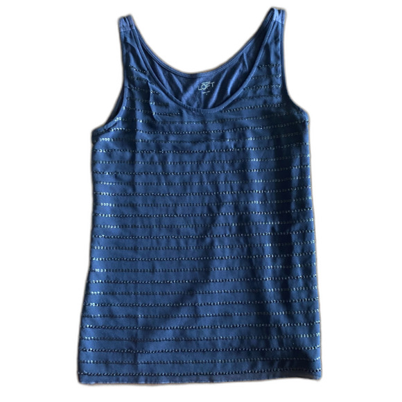 LOFT Tops - Loft Navy Embellished Tank Women's Small